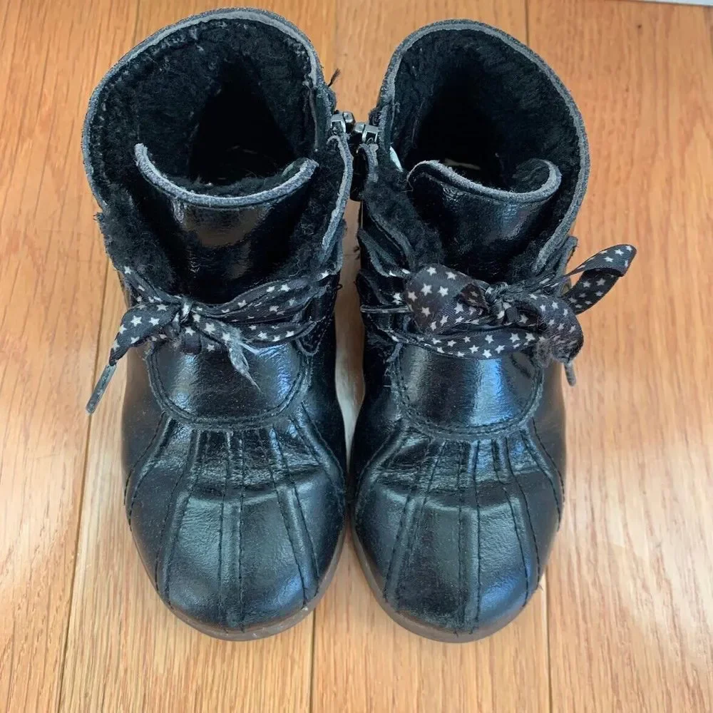 Ugg Toddler Size 10 Black Patent Leather‎ Bootie Warm Sheep Fur Lined 1013414T